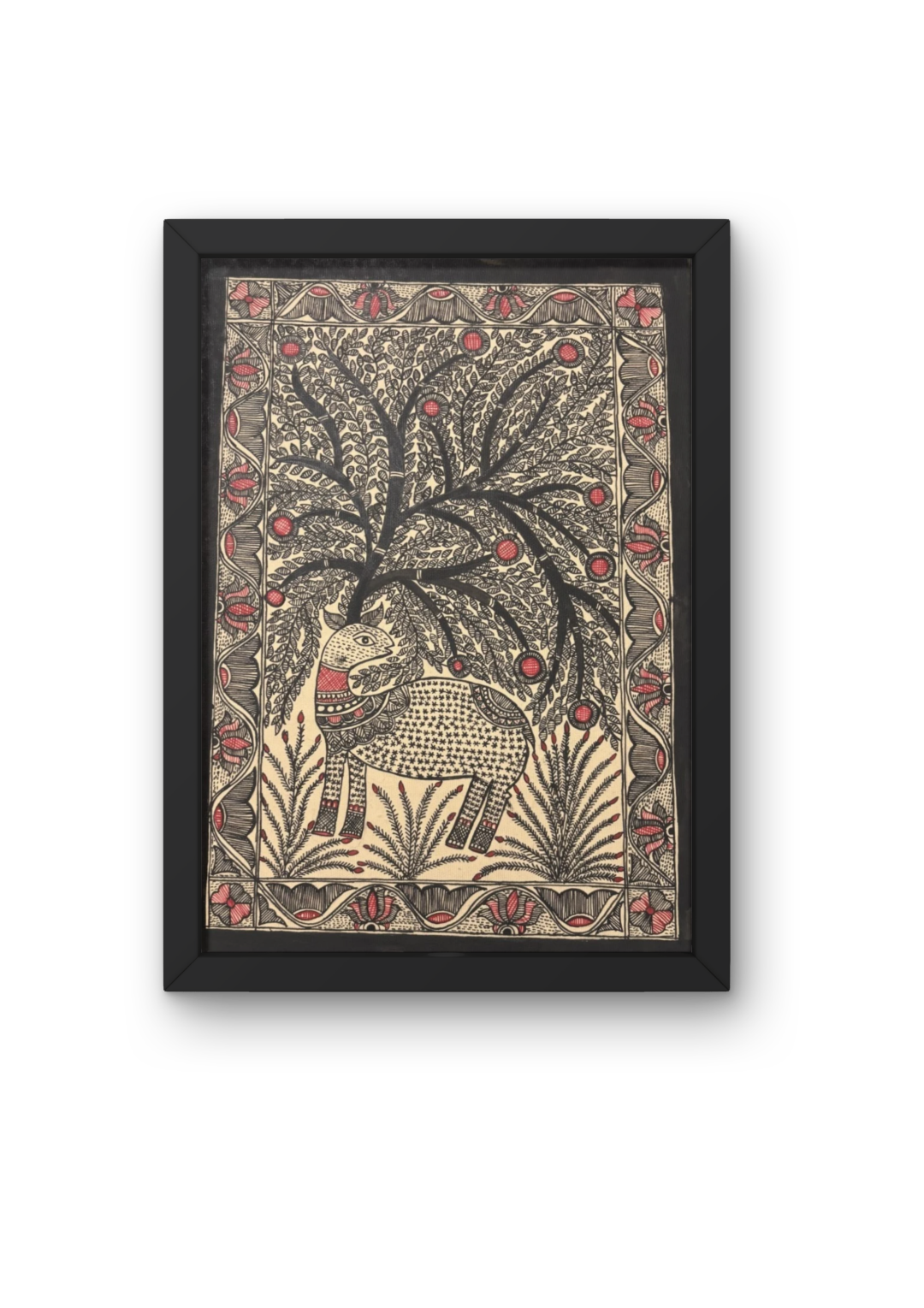 Handmade Madhubani Deer & Tree Painting