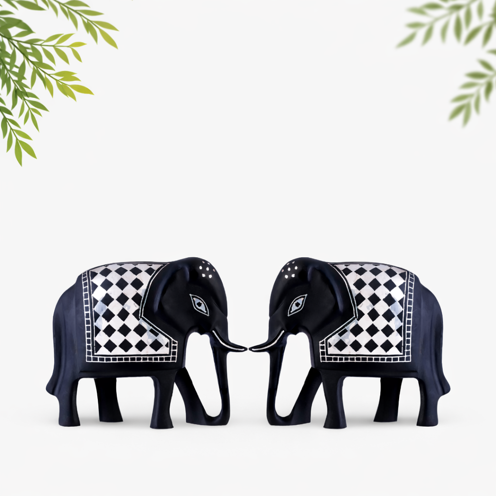 Bidri Handicraft Elephant Figurine Pair