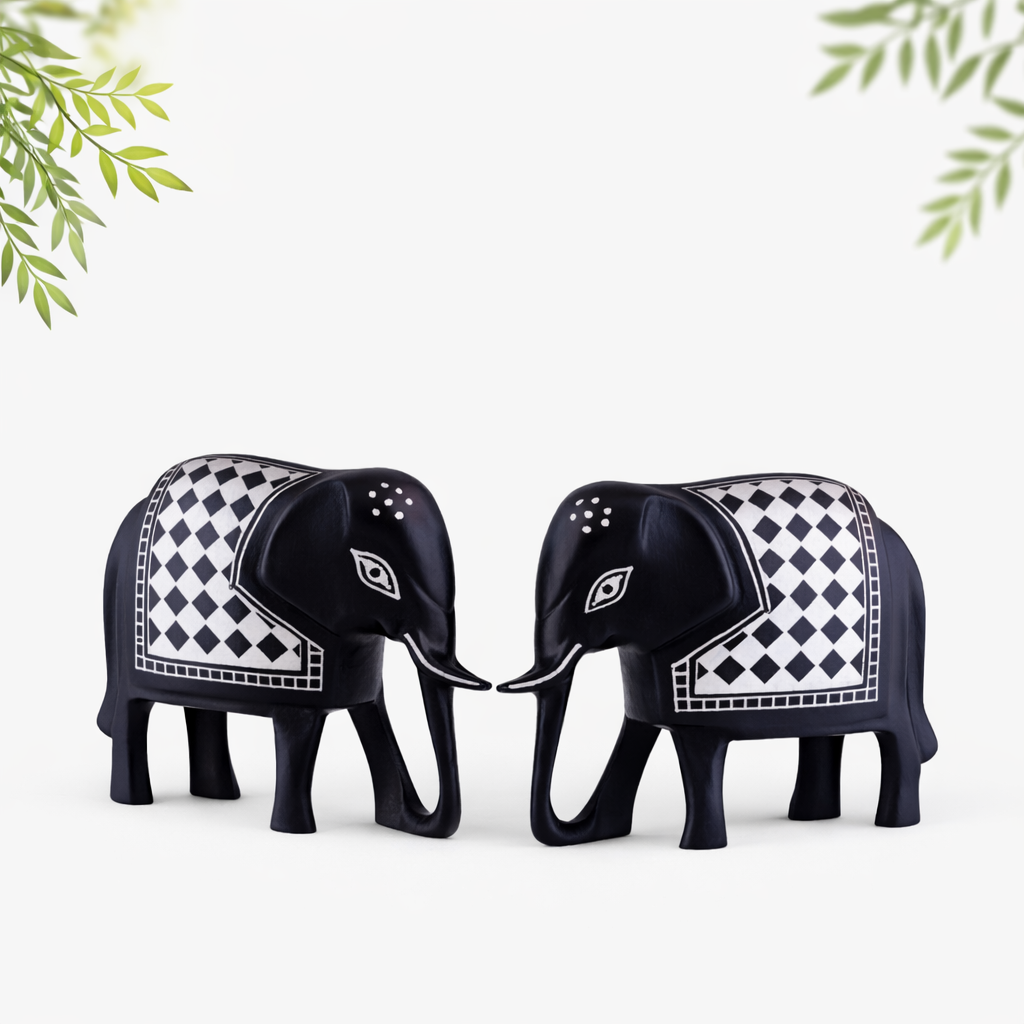 Bidri Handicraft Elephant Figurine Pair