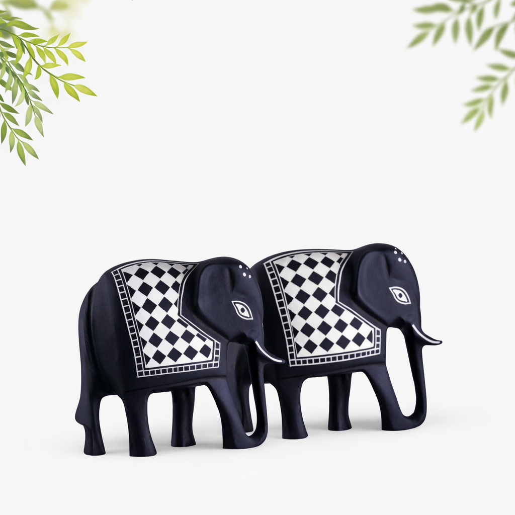 Bidri Handicraft Elephant Figurine Pair