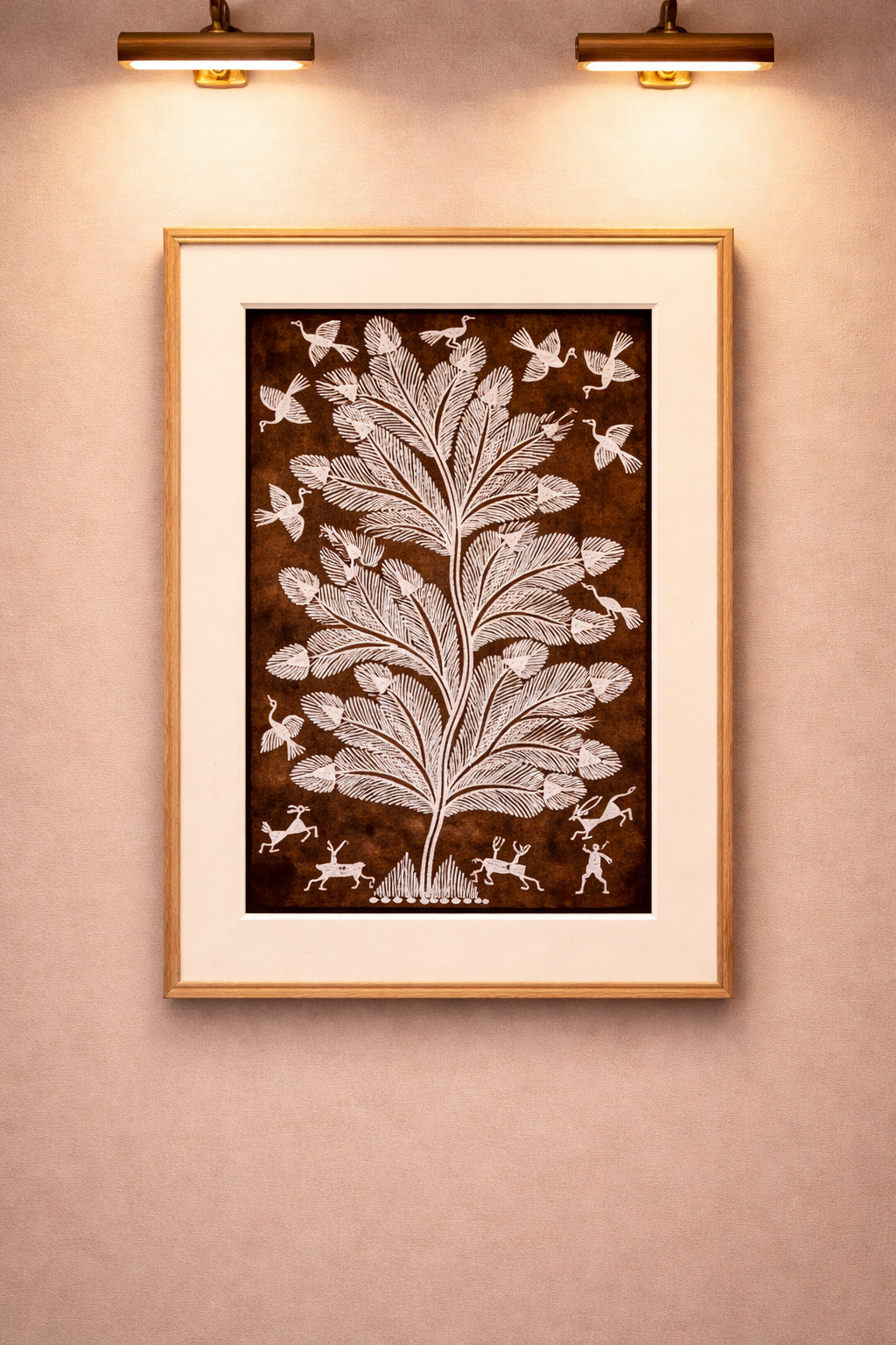 Warli Tree of Life Painting with Birds & Deer