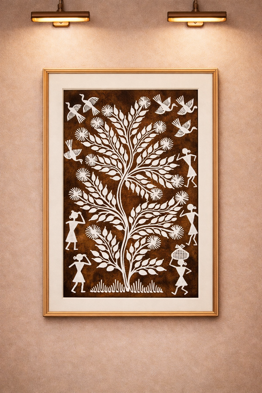 Warli Tree of Life Painting with Birds & Tribal Life