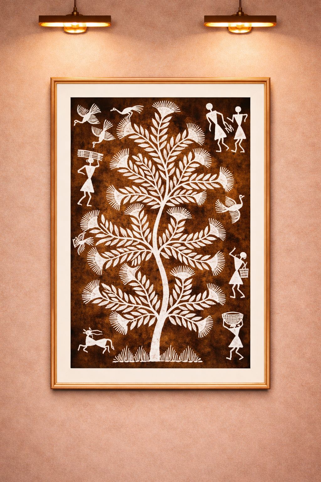 Warli Tree of Life with Blossoms & Village Life