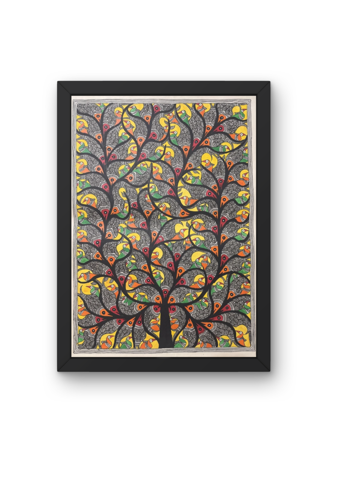 Handcrafted Madhubani Tree of Life Painting with Birds