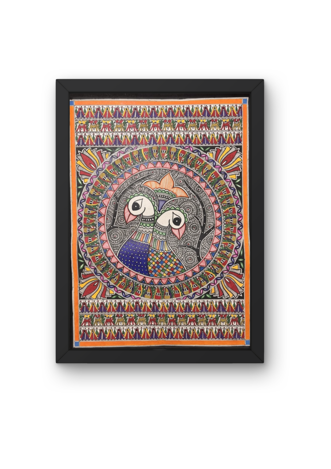 Twin Peacocks Mandala | Handcrafted Madhubani Folk Art Painting